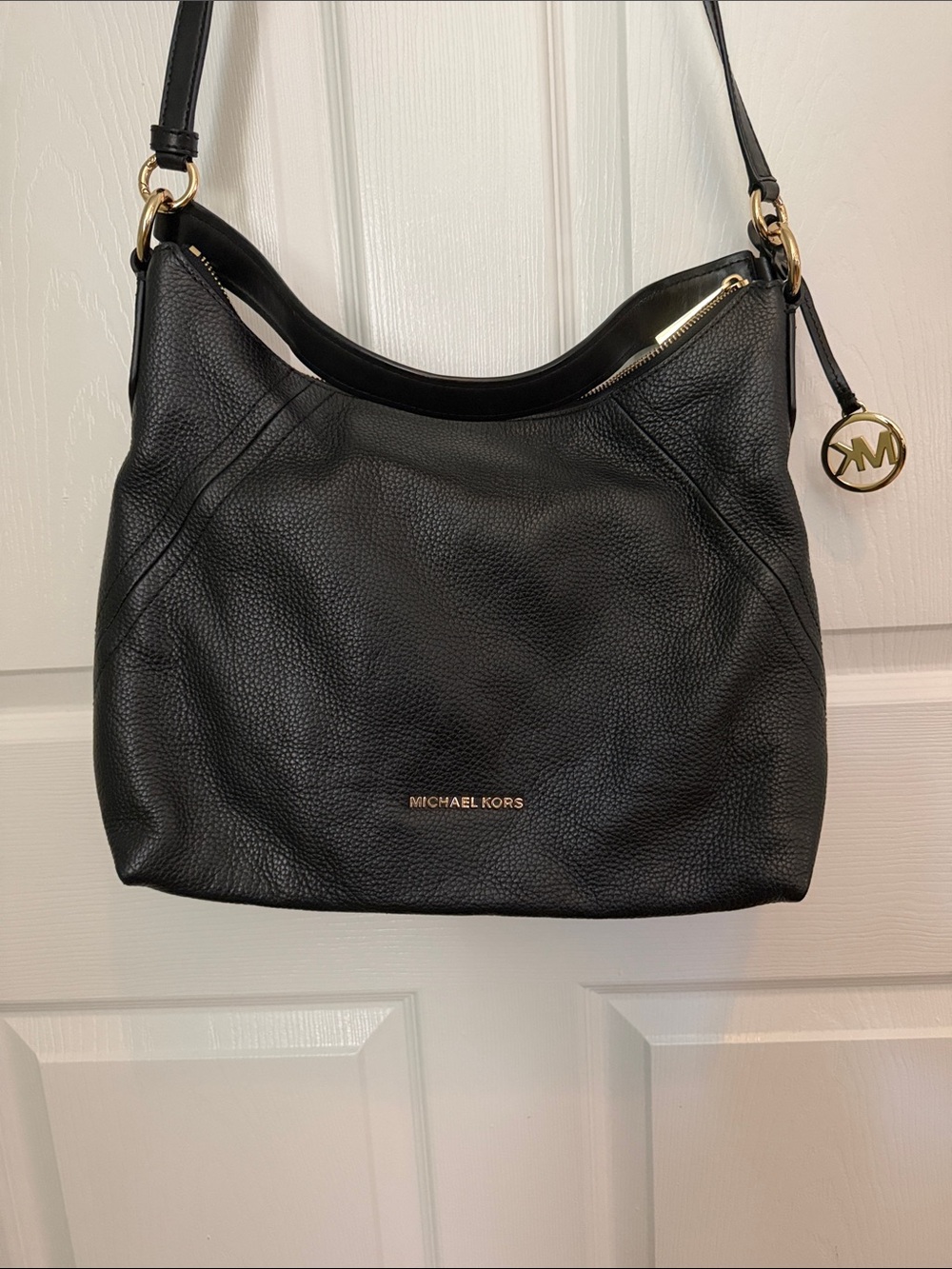 Michael Kors Black Pebbled Leather Hobo with Gold Accents